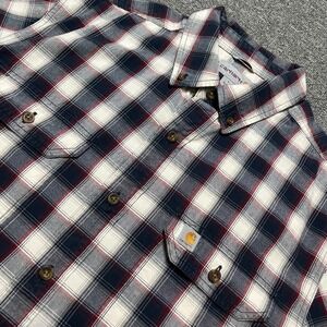 Carhartt Mens Gray Red Plaid Short Sleeve Button Up Relaxed Fit Shirt Size Large